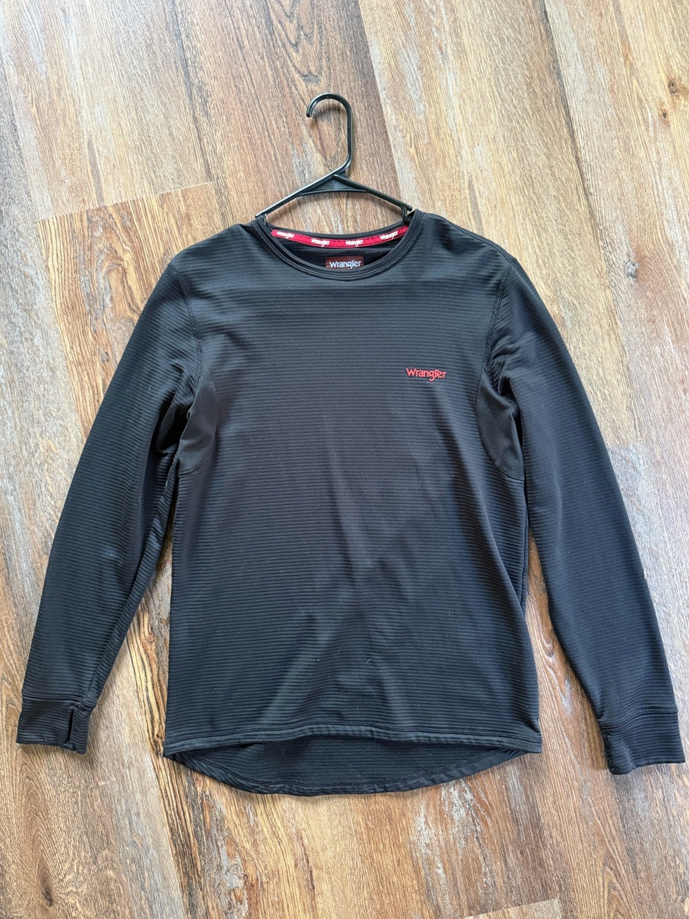 Wrangler Black Long Sleeve Crew Shirt with Red Logo Accent